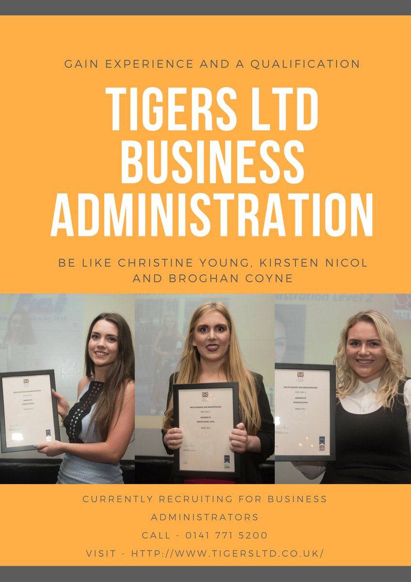 TIGERS_UK's tweet photo. ✨Business Administration Apprenticeship Opportunities ✨ Interested in a Career in Business Administration and from the #Glasgow area? Contact TIGERS on 0141 771 5200 or email office@tigersltd.co.uk #ThursdayThoughts https://t.co/29b2u4vog2
