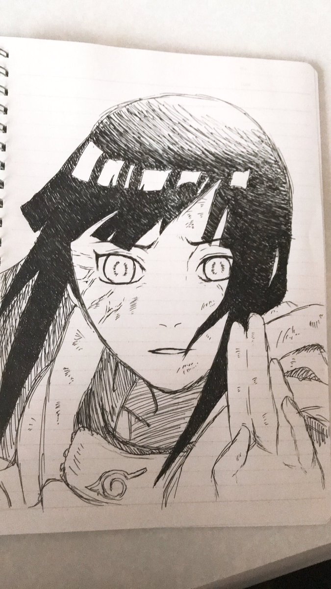 黒猫 K A Twitter Naruto 日向ひなた ヒナタ ボールペンイラスト 一発書き 黒髪に挫折しましたww 最近の中では上手く描けた方