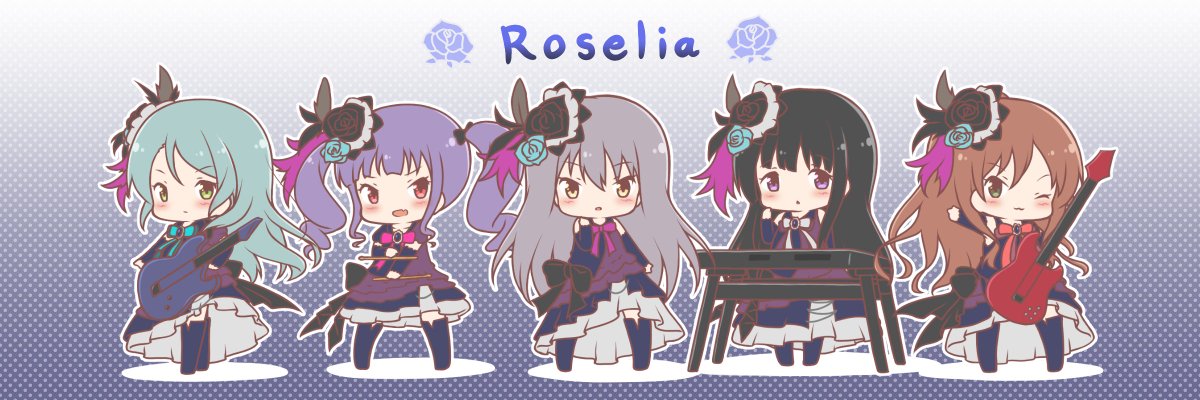 みたらしねこ 絵仕事募集中 On Twitter 一日空けてしまいましたがroseliaデフォルメイラストの集合絵を投稿です いちおう楽器無しバージョンも Anfangあれから毎日聴いてますが ほんと良さみに溢れている Afterglowのアルバムも待ち遠しいですね カバー曲