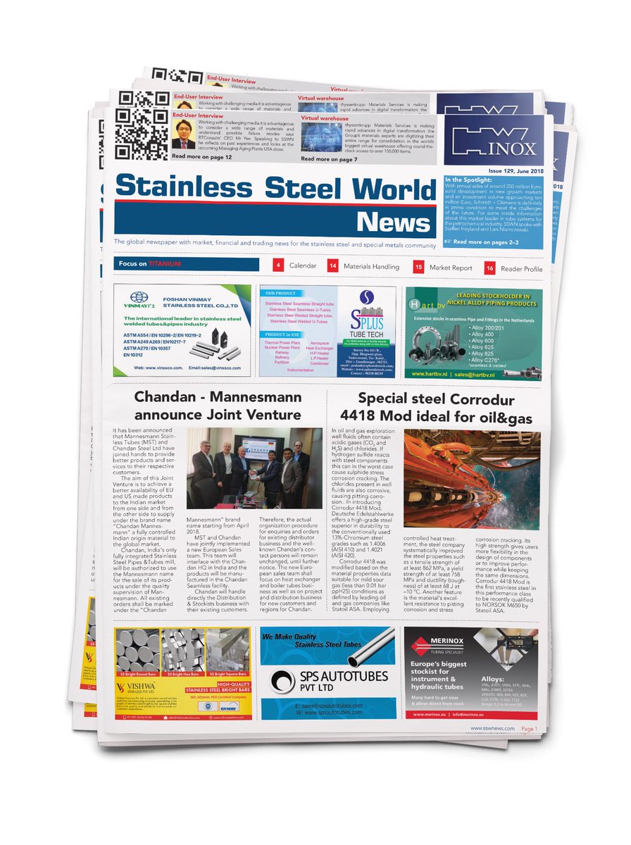 SSW_News's tweet photo. The Stainless Steel World News June issue arrived!
Read the Spotlight about: Passion and innovation to stave off an impending “heart attack” Schmidt + Clemens pulls off a technological masterpiece to extend the service life of steam crackers https://t.co/MTihM8LxiW https://t.co/9ru0l2KOeS