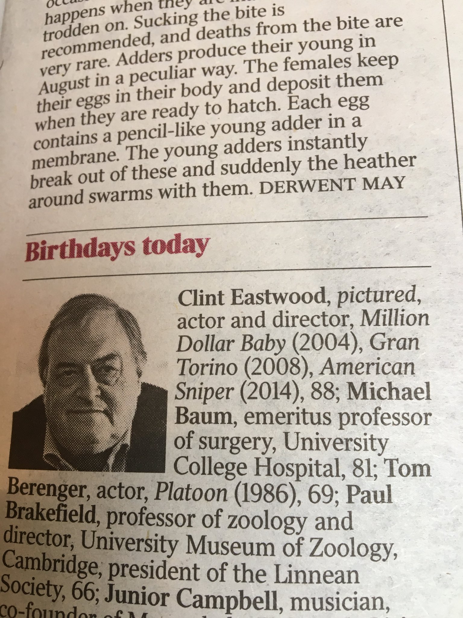 Happy birthday to Clint Eastwood! Looking good in today s Times... 