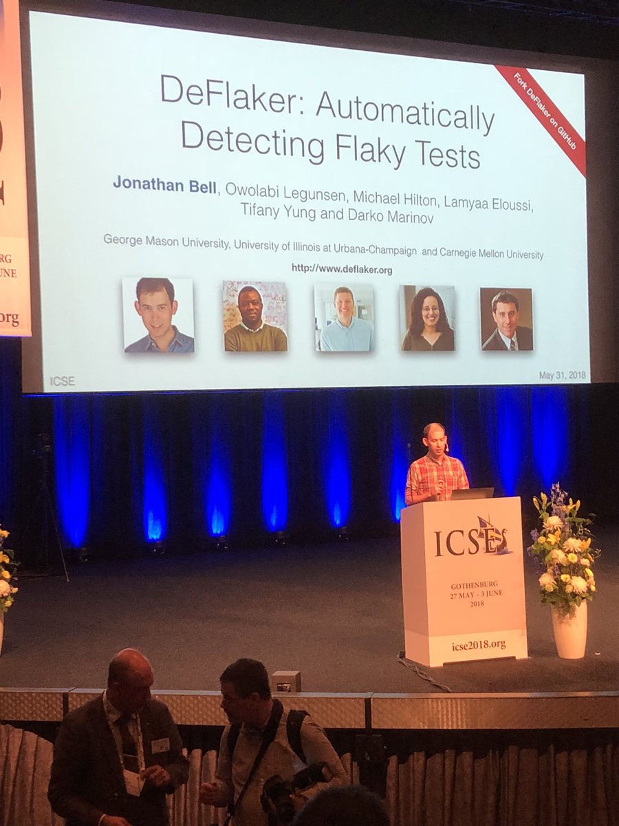 michaelhilton's tweet image. Our work on #flakyTest detection is being present by @_jon_bell_ at #ICSE18