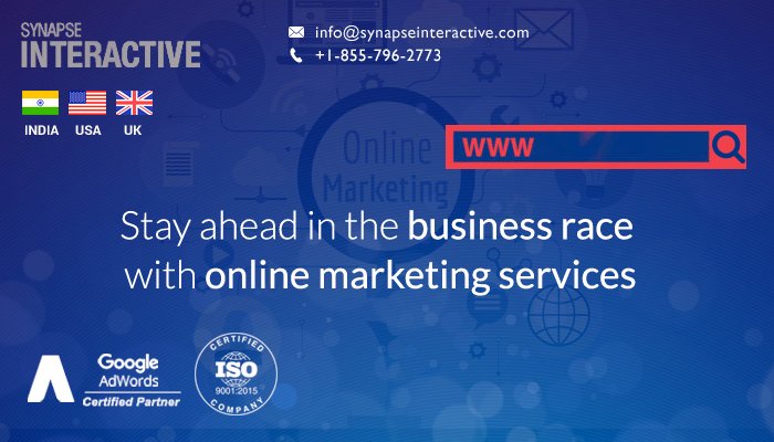 Increase traffic towards your business website, Google rankings, online visibility and brand awareness with online marketing services provided by SynapseInteractive. Hire our internet marketing experts for your complete requirements. #OnlineMarketing