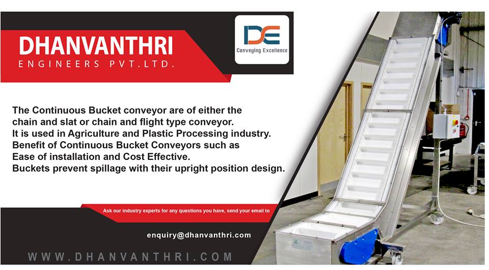 "Please retweet"
Continuous Bucket conveyor is of either the #chain and slat or chain and flight type conveyor. It is used in #Agriculture and #PlasticProcessingIndustry.
dhanvanthri.com/contact
#manufacturing #construction #beltconveyor #rollerconveyor #materialhandling