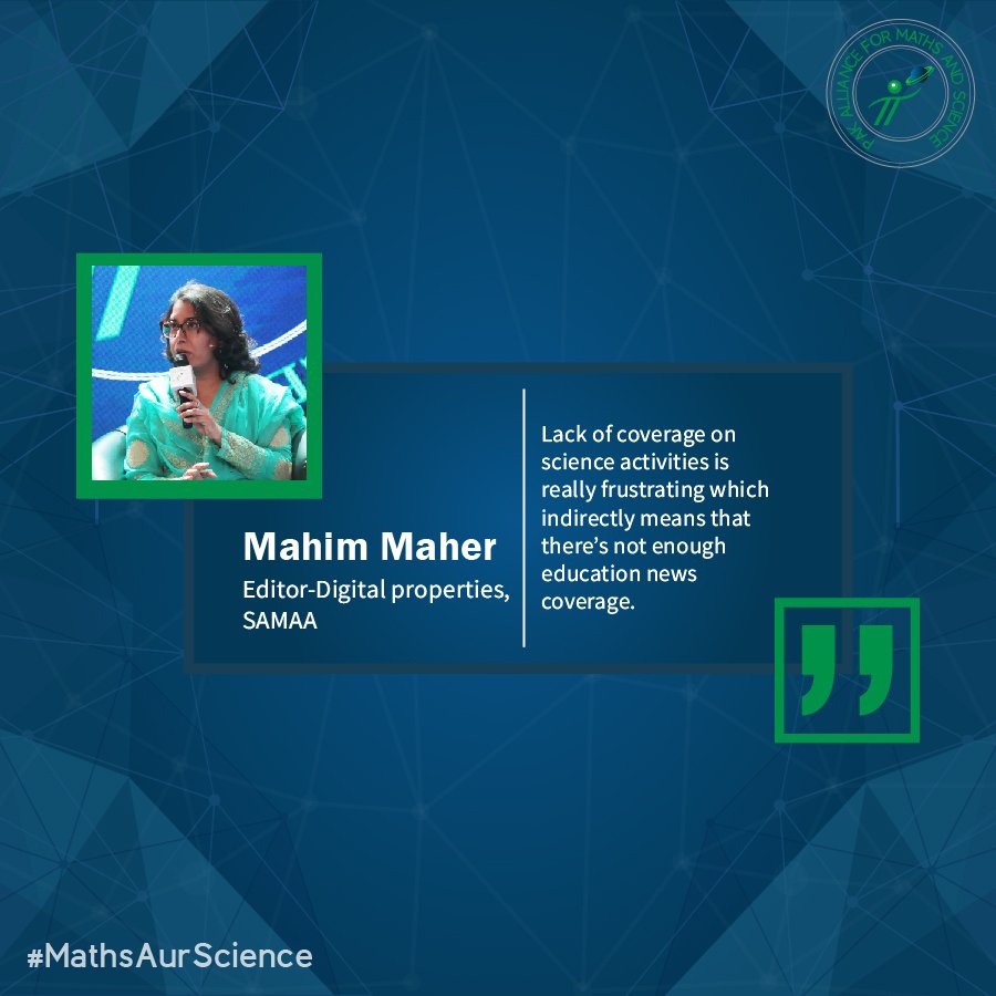 MathsSciencePK's tweet photo. .@Mahim_Maher , Editor-Digital properties, @SAMAATV speaks in favor of using modern tools to promote #math and #science.
#MathsAurScience https://t.co/iUm9JTucU7