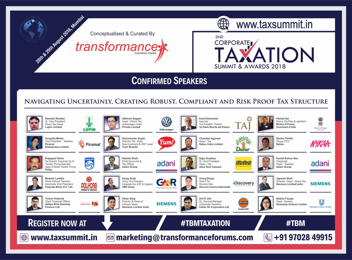 trfforums's tweet photo. Register &amp; Nominate today for 2nd Corporate Taxation Summit &amp; Awards 2018 https://t.co/I28NKEcOpP #Fairtaxation #Digitaltax #Corporatetaxation #Tax #DirectTax #IndirectTax #Taxanalysis #TaxationinIndia #GST #Taxpolicy #Taxlaws #Corporatetaxsystem #Taxcompliance #TBM #TBMTAXATION https://t.co/UJpMc1Fbcz