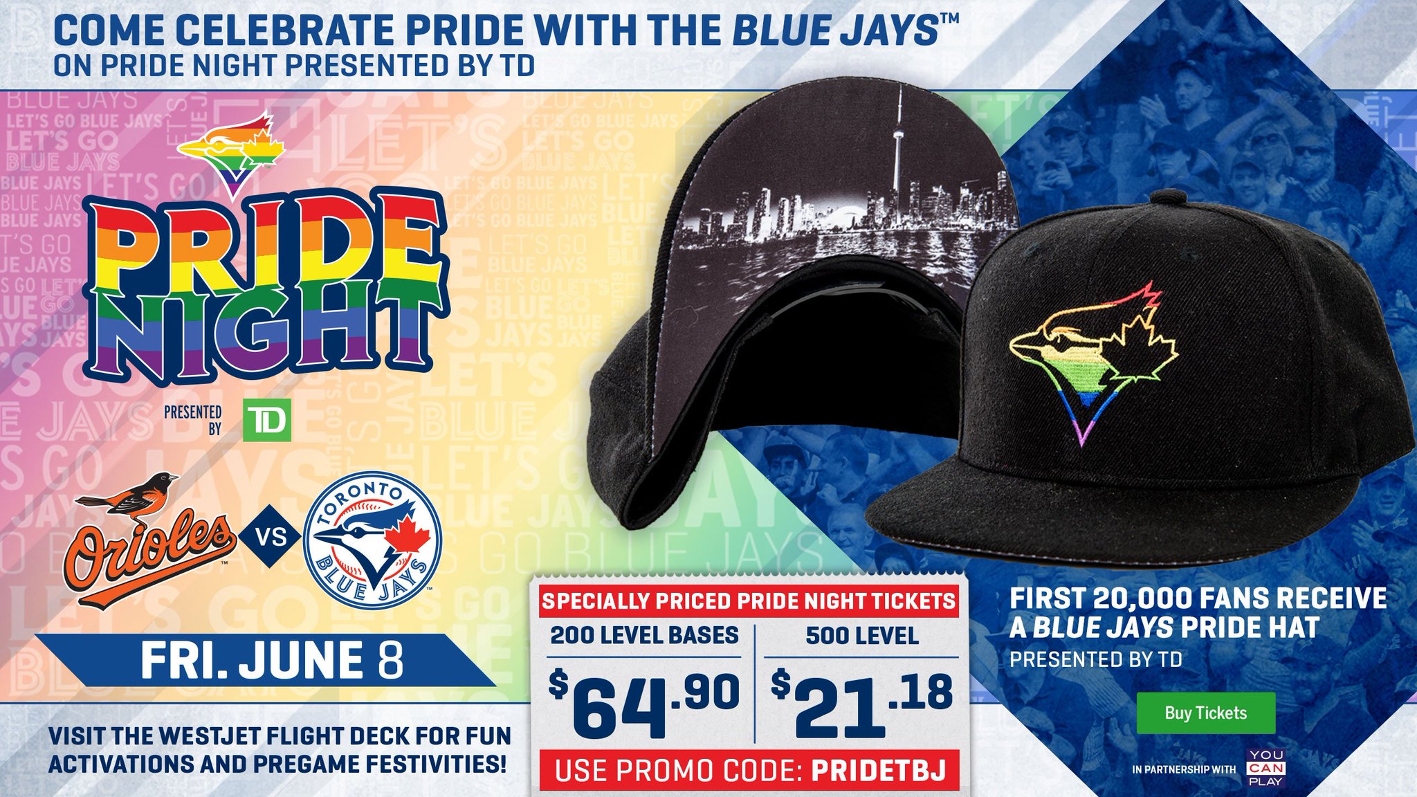 You Can Play on X: The Toronto @BlueJays Pride Hats look spectacular!! 💙  The first 20,000 fans will get one at the June 8 #PrideNight game.  ❤🧡💛💚💙💜 #YouCanPlay is glad to partner