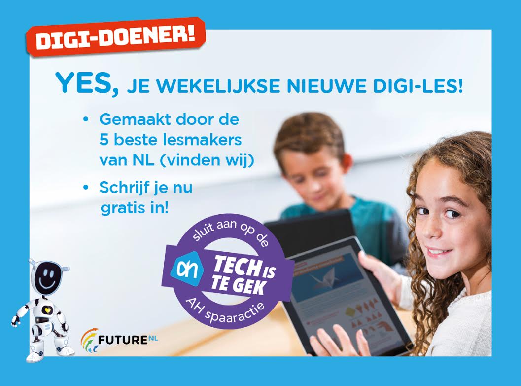 👩🏼‍💻Gratis LessonUp-lessen van @FutureNLorg bij de @albertheijn 'Tech is té gek' spaaractie! Meer info via FB: facebook.com/lessonup/photo… 👨🏽‍💻 #allekinderendigitaalvaardig #digidoener #AHTechie