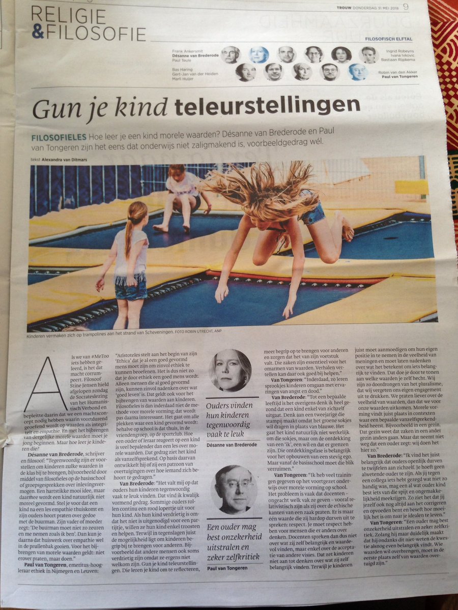 Vandaag in Trouw:
Voor les over morele waarden geldt: niet erover praten maar doen.