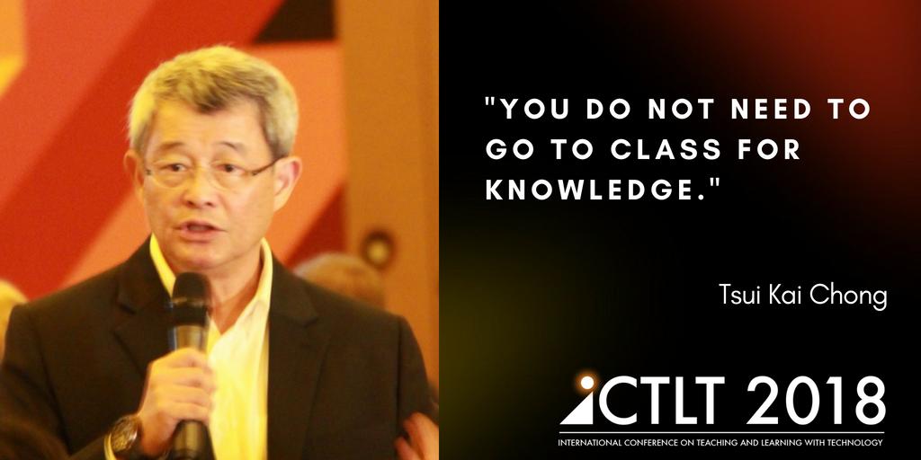 iCTLT18's tweet image. Students do not need to attend classes for knowledge. Technology has enabled and empowered learners - Tsui Kai Chong #ictlt18 #edtech #edsg
