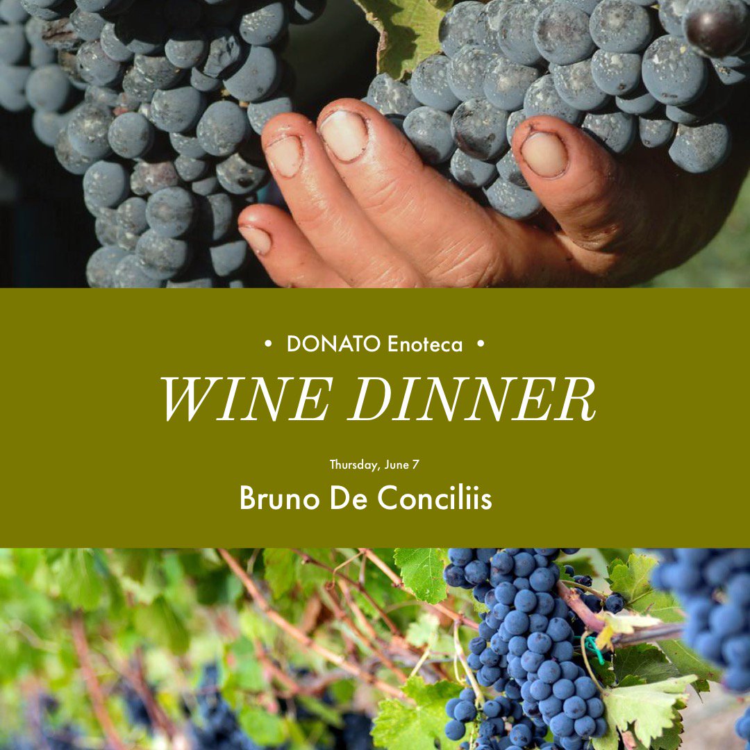 ~ WINE DINNER - June 7th - 6:30pm ~

Come join us for a fun evening of Bruno De Conciliis' wine paired with Donato's tasting menu of Campania cuisine.
Reservations required call 650-701-1000
donatoenoteca.com/events/2018/5/…