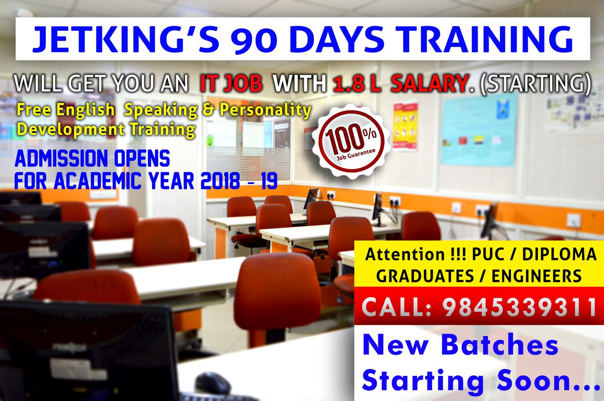 Jetkingshivajin's tweet photo. Jetkingβs 90 Days #Training
Will Get You an #IT #Job With 1.8 L #Salary. (Starting)
100% #JOB #GUARANTEE
#Register here: https://t.co/zTzrsEAUUX
CALL : 9845339311
https://t.co/IsyucykG8u
#JetkingInstitute #Smartcity #Skillindia #Startupindia #Career #iamjetking https://t.co/3sG286H6T1