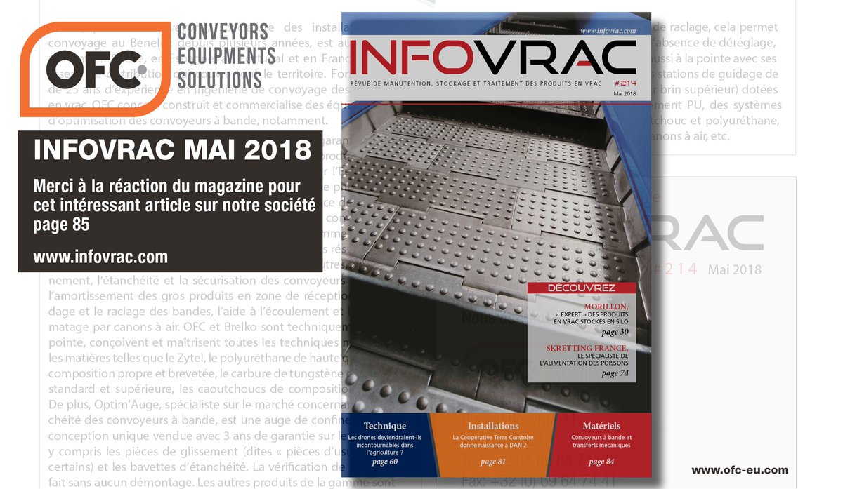 OptimConveyors's tweet photo. Le Magazine français #INFOVRAC parle de nous à la page 85 dans son édition de Mai. Merci à eux.
Seulement l'article : https://t.co/UDif35uEnM
L'édition complète disponible sur https://t.co/r0ztQBHJwL
#convoyage #vrac #presse #France #Brelko #Optim #industrie https://t.co/FirLFrN1rE