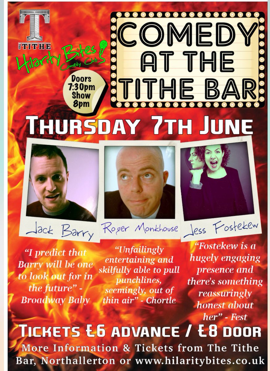 comedyaddict72's tweet photo. One week today @hilaritybites come to the #tithebar #Northallerton.  If you like a bargain night out &amp; a great laugh get your tickets before they sell out.     Tickets an absolute bargain in advance  at only £6 or £8 on the door.   Thursday 7th June.  https://t.co/qNDkWUDcfj https://t.co/xJQ4DkDz1y