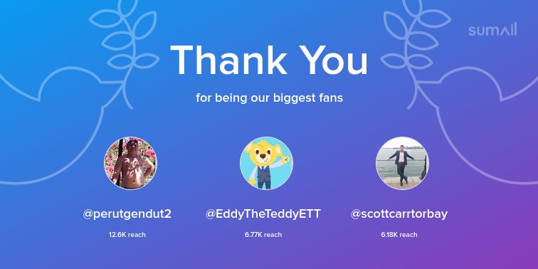Our biggest fans this week: <a href="/perutgendut2/">perutgendut</a>, <a href="/EddyTheTeddyETT/">Eddy The Teddy</a>, <a href="/scottcarrtorbay/">Scott Carruthers</a>. Thank you! via sumall.com/thankyou?utm_s…