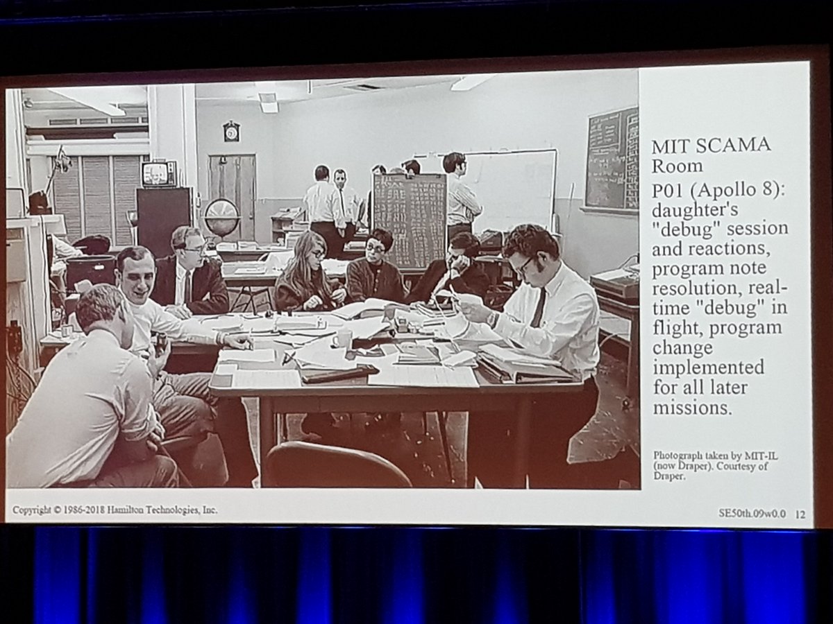 mrksbrg's tweet image. Cont. #icse18 50y of SE: Margaret Hamilton and 1st sw running on the moon. Dev. context: program crashes had to be avoided (computers signaled w. fog horn). No debugging support. Still, NASA software for manned missions had to be ultra-reliable. I say Lego figure well-deserved!