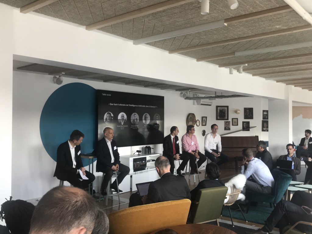 ManonLnrd's tweet photo. Matinale « Que faut-il attendre de l’#IA dans la banque ? » ce matin animée par @ctricot et avec les interventions de @proxem @DoYouDreamUp @OWITechnologies @Contextor ! #IAbyOpen https://t.co/iCsaEokAfX