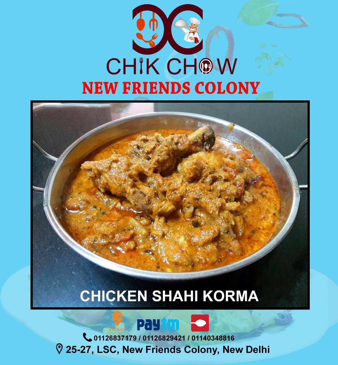 ChikChow86's tweet photo. Food is for eating and CHIK CHOW good food is to be enjoyed.
We serve delicious and yummy food to our customers @ reasonable prices.
Order and call us now and get exciting offers.
#since1986 #call #orderfood #butterchicken #mughlaichicken #chickenshahikorma #tastyfood #familyfood https://t.co/I6wflJldFV