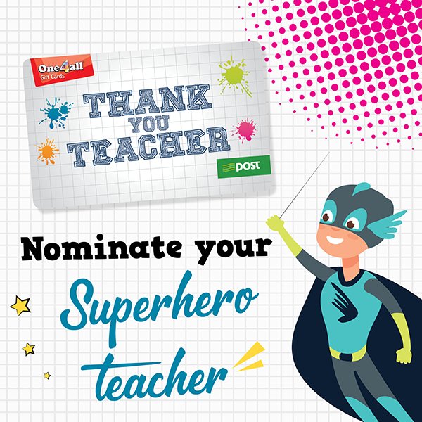 Nominate your child's favourite teacher and help find Ireland's Best Superhero Teacher. <a href="/one4allireland/">One4all Ireland</a>  want to give them a €500 One4all and also €500 for your school! To Enter log on to One4all.ie/thankyouteacher
