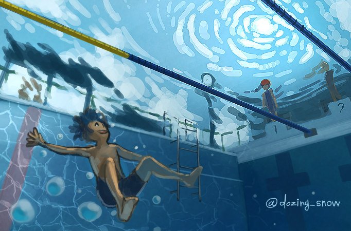 背景版深夜の真剣お絵描き60分一本勝負 お題 水に沈む プールの底から見 まどろむ Dozing のイラスト