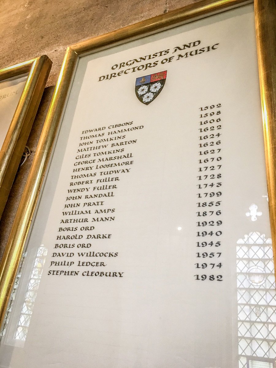 A list of Organists and Directors of Music, as displayed here in the Chapel at King’s. @SJCleobury @danielhydeorgan