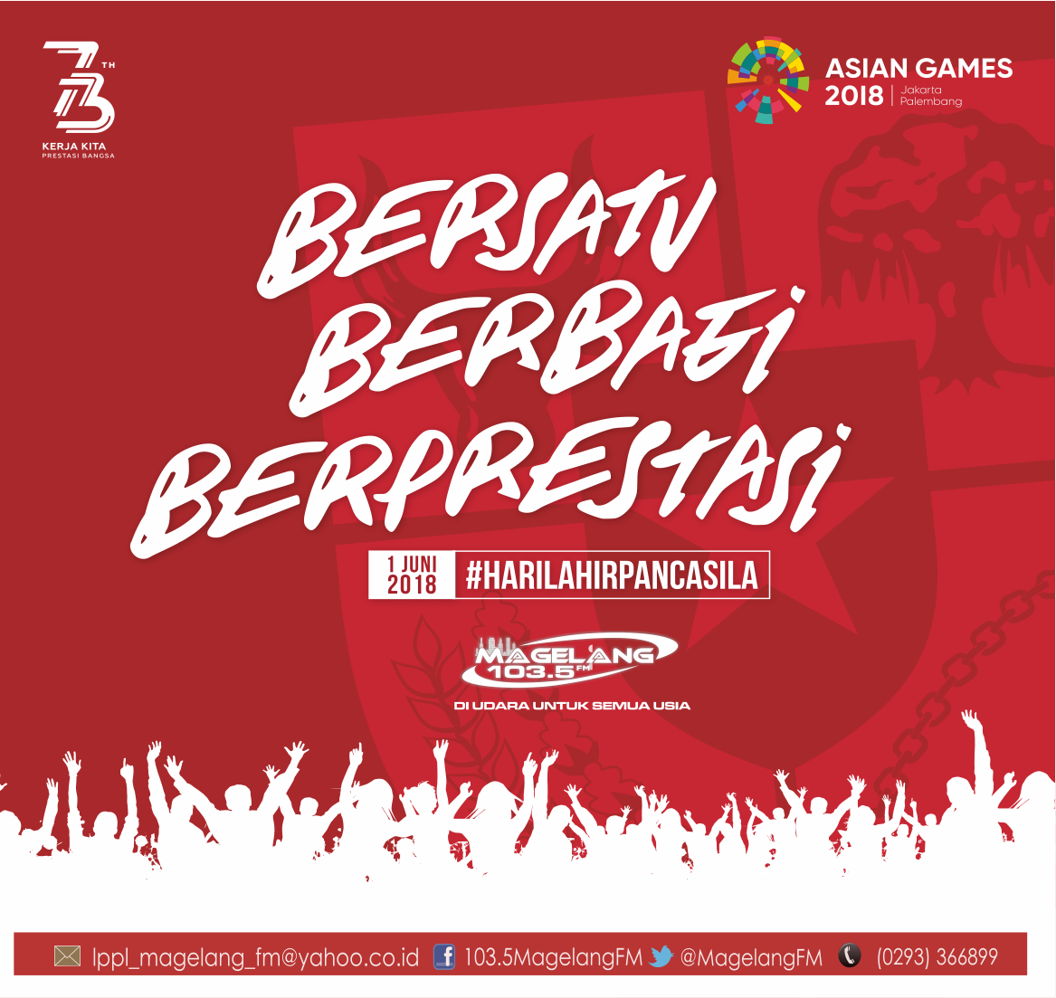 sanimanER's tweet photo. Selamat Hari Lahir Pancasila 1 Juni 2018. Kita Pancasila: Bersatu, Berbagi, Berprestasi. #HariLahirPancasila #IndonesiaJaya https://t.co/d1YN8vNZrg