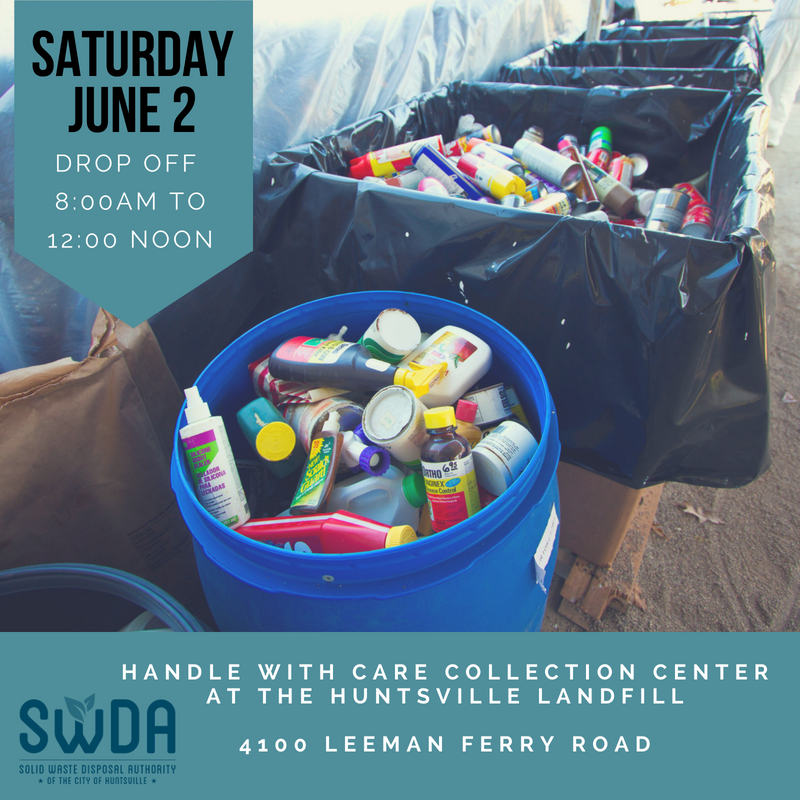 SWDAHuntsville's tweet photo. Bring your Household Hazardous Waste items to be safely disposed of Saturday, June 2. More details: https://t.co/xEX9YKmfGT https://t.co/ntxon7CFG6