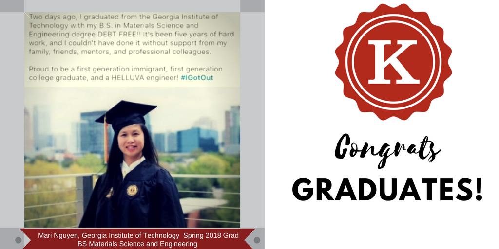 KauffmanKSI's tweet photo. Our grads come from near & far. Kudos to our most recent @GeorgiaTech grad, Mari Nguyen!
Proud 1st generation immigrant, 1st generation college student and a new engineer! Congrats!
#KSIImpact2018 #UncommonLegacy https://t.co/VqSmD4IZpU