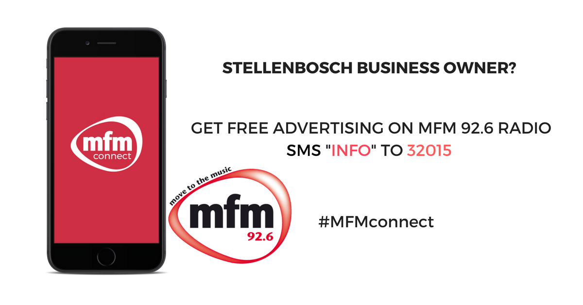 MFM926's tweet photo. Do you know anyone with a coffee, hair, beauty, pizza, food, nail or other business here in Stellies?
MFM is launching a R1.5 million free advertising drive for local businesses!
More info: https://t.co/C0tZPgU9kI
#MFMCONNECT #MFM https://t.co/xpiIuJ97Jl