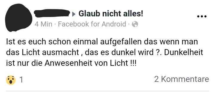 littlewisehen's tweet photo. Wenn man das Licht ausmacht, dann wird es dunkel... 

Deutschlands Schwurbelwissenschaftler überraschen uns doch immer wieder mit bahnbrechenden Erkenntnissen... 😇

https://t.co/sfo3aY9AuC