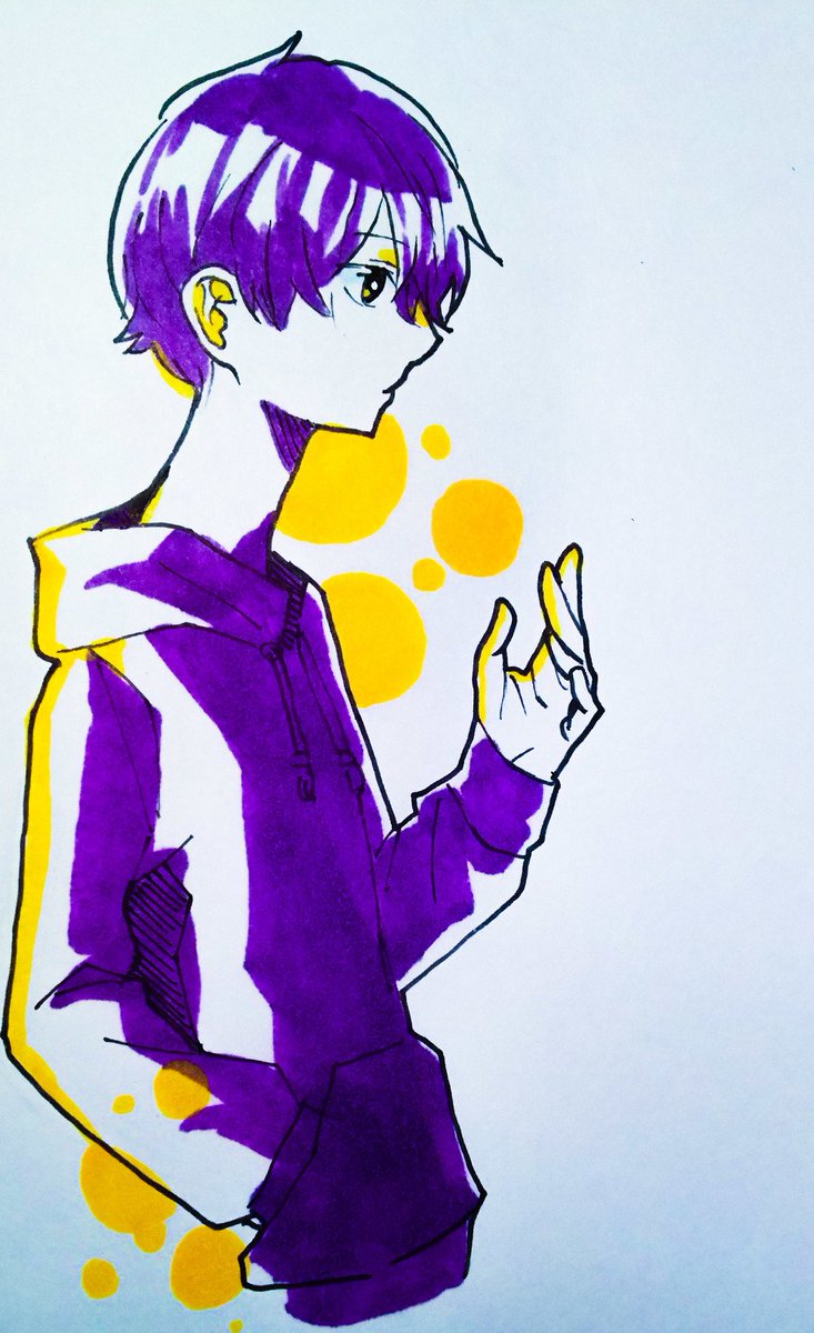 たけなが 黄色と紫 アナログ絵 カラーイラスト 黄色 紫 T Co Pswl1htjoi