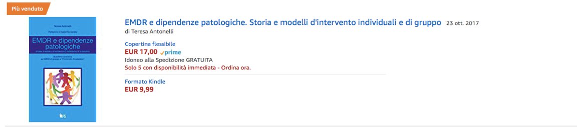 EdizioniFS's tweet photo. "#EMDR e #dipendenze patologiche" di Teresa Antonelli è il #libro più venduto su #Amazon nella sua categoria https://t.co/SNxG8fkBqw