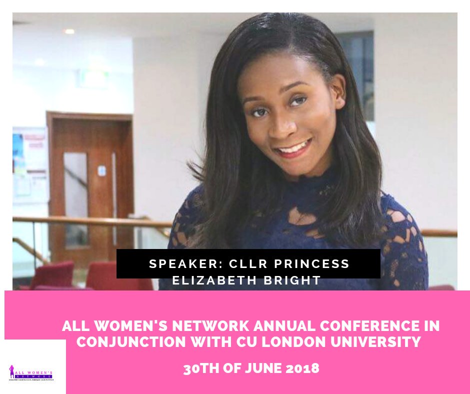 AllWomensNetwo1's tweet photo. #AWNAC18

#Allwomensnetwork

Theme: Celebrating Women in Leadership and Empowerment 

SPEAKER: 

Cllr Princess Elizabeth Bright our guest speaker for All Women's Network Annual conference 30TH of June in conjunction with CU LONDON 

Link
https://t.co/Sxlxji4iyp https://t.co/EaPvpmOyF1