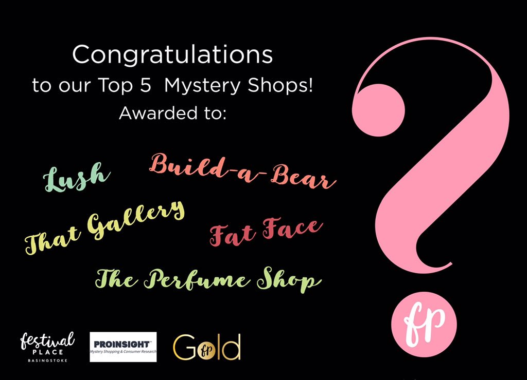 FestivalPlace's tweet photo. Congratulations to our top 5 scoring mystery shops! These stores all received 100% in their mystery shop carried out by @ProinsightUK, had a stand out member of staff and maximum Net Promoter score of 10! 🌟🏆@tps_basingstoke @LushBasingstoke @FatFace @buildabear @ArtTHATgallery https://t.co/ioR9RTkaEe