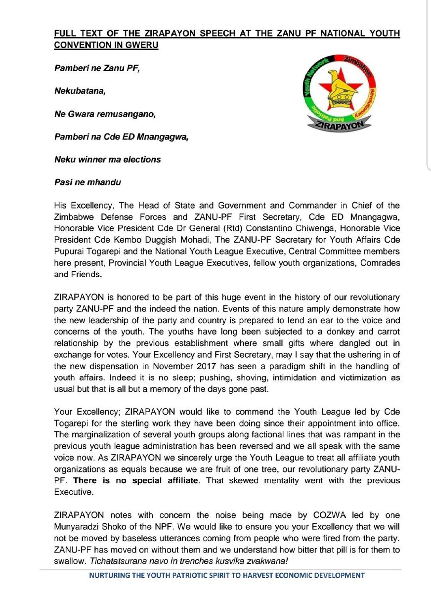 Zirapayon2's tweet photo. @edmnangagwa @GodfreyTsenaz @lacoste_team @YLZANUPF1 @ZANU_PF_YL @ZANUPF_Official @ZimMediaReview @ChronicleZim @matigary @maDube_ @KwayedzaZim @NewsDayZimbabwe @thestandardzim
@tmukupe @Eye_vm @StarFMNews @mayor_justice @povozim @Tongo263 @zimyouthcouncil @ZimPatriot1 @HMetro_ https://t.co/naUqSDmpao