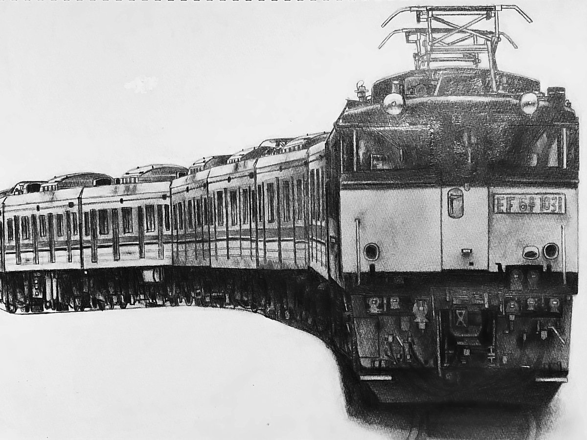 仕事・依頼絵】 ・電気機関車 EF64 1031号機+205系 配給列車 材料：紙