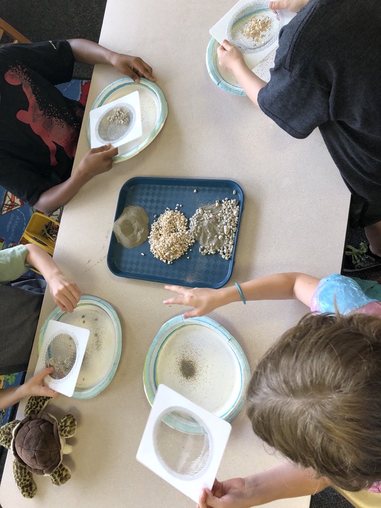 First Grade geologists using their sifting screens to explore the sand and rocks! 👩🏼‍🔬⛰