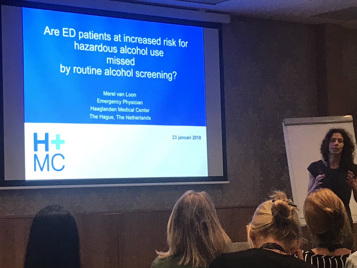 EDdocsHMC (@eddocshmc) on Twitter photo ‘Are ED patients at increased risk for hazardous alcohol use missed by routine alcohol screening?’ Presentation by <a href="/MerelvanLoon/">Merel van Loon</a> #DEMC18 ‘Are ED patients at increased risk for hazardous alcohol use missed by routine alcohol screening?’ Presentation by <a href="/MerelvanLoon/">Merel van Loon</a> #DEMC18