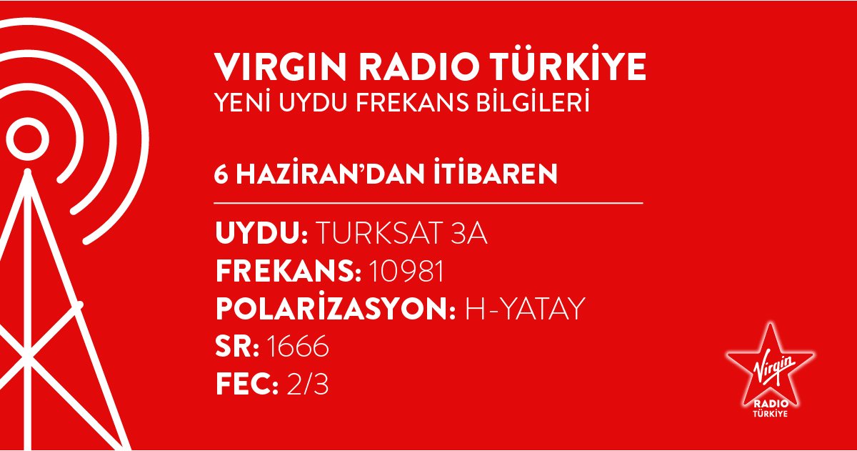 Virgin Radio Türkiye on X: "Virgin Radio Türkiye, 6 Haziran tarihinden  itibaren Turksat uydu paketinde, siz müzikseverleri yeni frekansıyla  karşılıyor. https://t.co/HEuHrTvlWG" / X