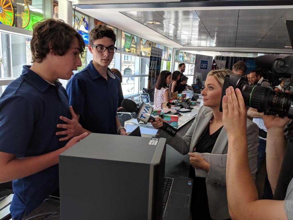 CollegeBeaubois's tweet photo. Nos élèves Vincent Bellefleur et Alexandre Courtis ont été invités au lancement du Plan d'action numérique hier à Québec pour parler de leur implication en #IA. Ils étaient accompagnés de l’enseignante @amytran622 #EduNumQc #StraNumQc #EduQc #PolQc #FÉEP #AI @eruditeAI https://t.co/PEtHjMWClk