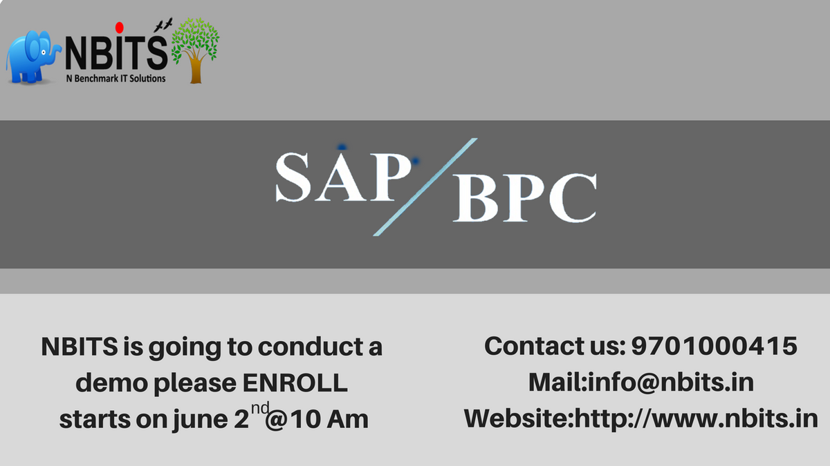 job_courses's tweet photo. Nbits is going to conduct a demo on #Sap #Bpc #Training in Hyderabad
#Sap #Bpc Online Training by Real Time Experts.
Starts on june 2nd @10AM
you can watch free online demo through this link
https://t.co/nLRhl76C1t
For Registration Enroll with this form:
https://t.co/2WTb9UZjkc https://t.co/9IaOZ7sOM5