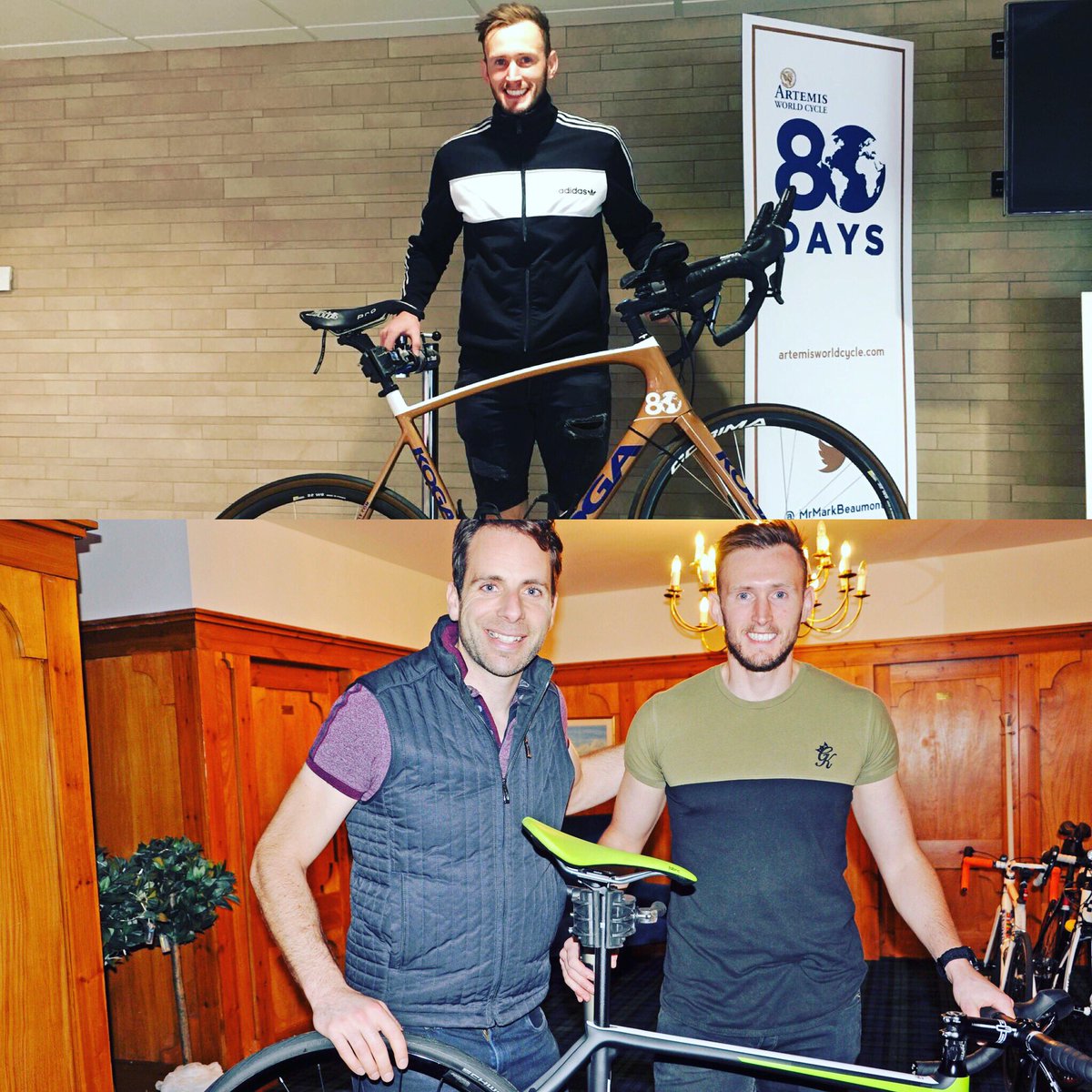 BillsBigCycle's tweet photo. Here’s a picture of me and @MrMarkBeaumont s bike and below  me ,him and my bike . 1 slight difference his bike done the world in 80 days 😂 https://t.co/AMTTXMM0sN