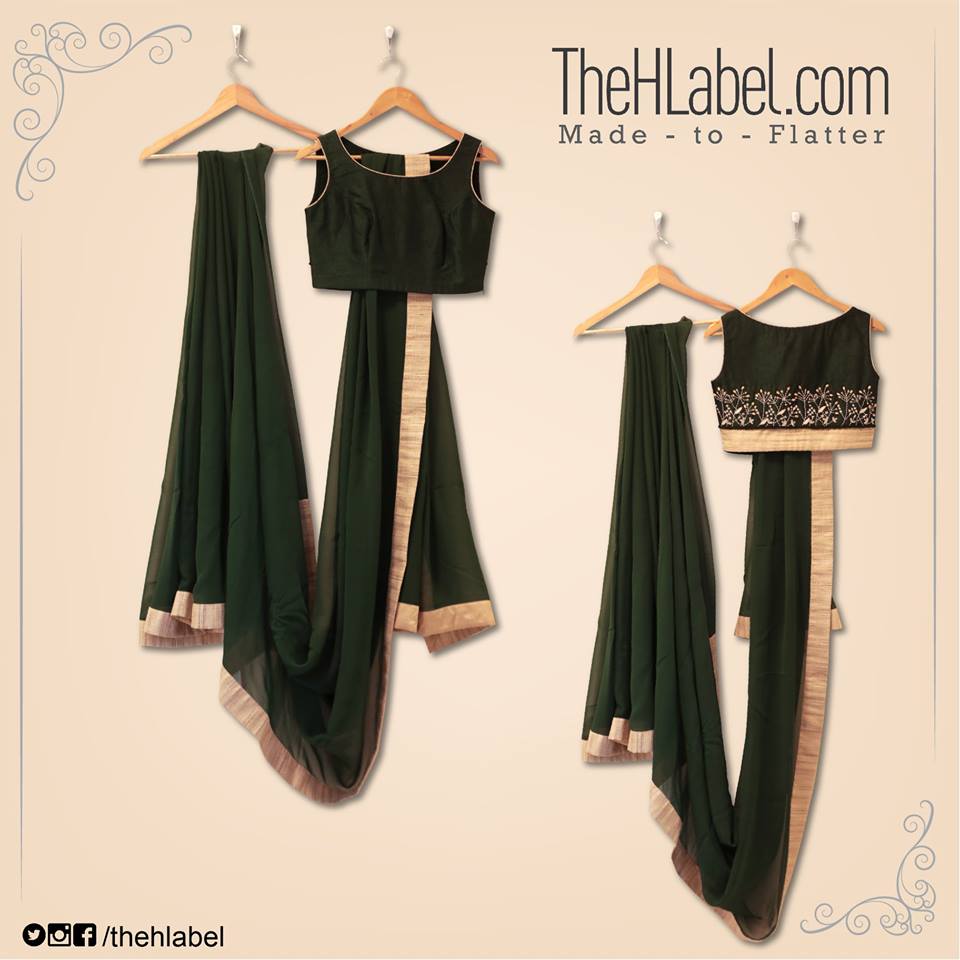 Dress in this stunning emerald green raw silk #Blouse. 
The blouse is embellished with bead #Embroidery and threadwork at the back and this is teamed with an emerald green #GeorgetteSaree.

The #Saree border is beautified with beige Katai silk.

#ShopNow #TheHLabel #NewCollection