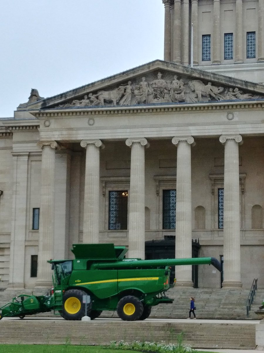 Spotted an unusual vehicle parked at the @MBGov Legislative Building this morning on the way to the @mbchambersofcom #Mbizbreakfast. What's the occasion, @MBGovAg? #6pAg