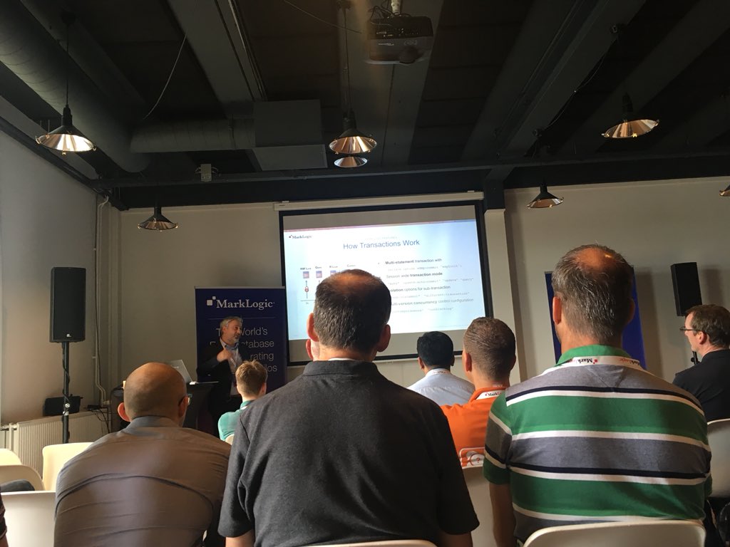emilzegers's tweet photo. Basic but must-have requirements, ACID and XA transactions. All there in MarkLogic, same for bitemporal support. Clear explanation from Stelian Nastase #ML360 https://t.co/AXVvg6Y83J