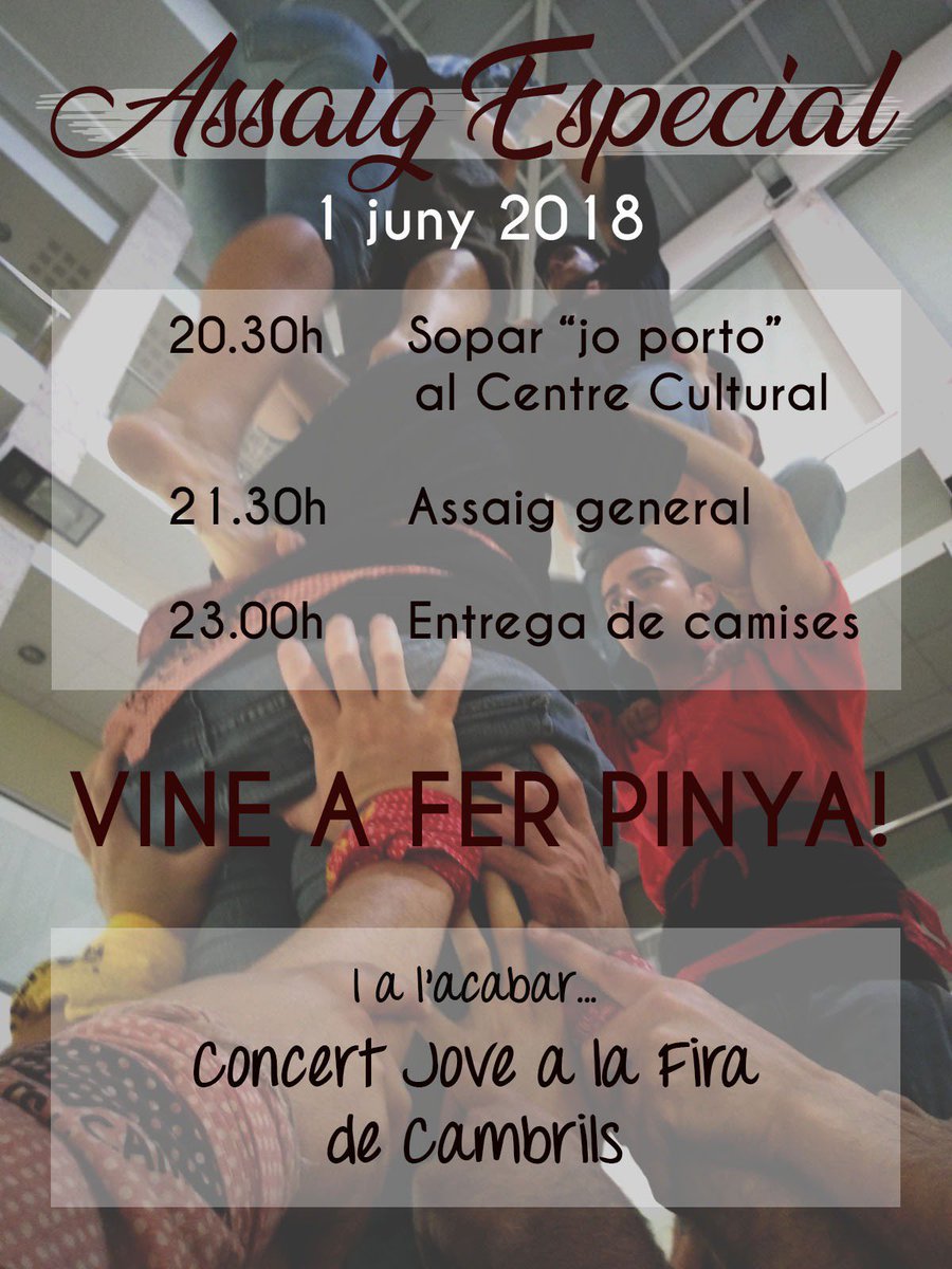 XiquetsCambrils's tweet photo. Demà vine a fer pinya amb naltros!
#firamultisectorial #fira #cultura #xiquetsdecambrils #femhojunts #orgullbordeus #setde7 https://t.co/3MxsyIuZga