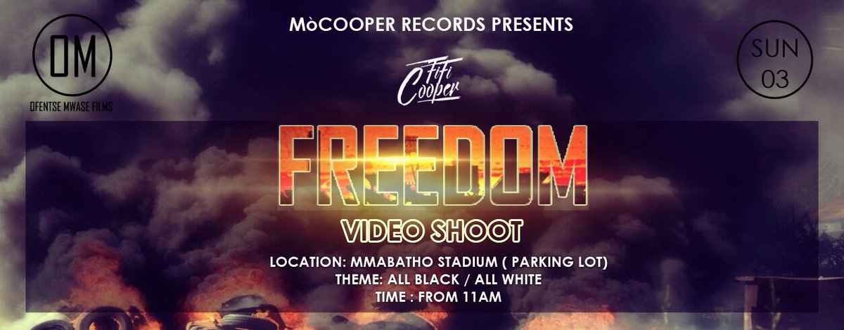 FifiCooperFans's tweet image. MUSIC VIDEO SHOOT ALERT 🚨 

Wassup FifiNation If you are around maftown this Sunday join the bossladay ko Mmabatho Stadium Parking Lot, Write whatever freedom you want on a board, and make sure you know the song.
#OMFilms #MòCooper #FreedomMusicVideo 

audiomack.com/song/fifi-coop…