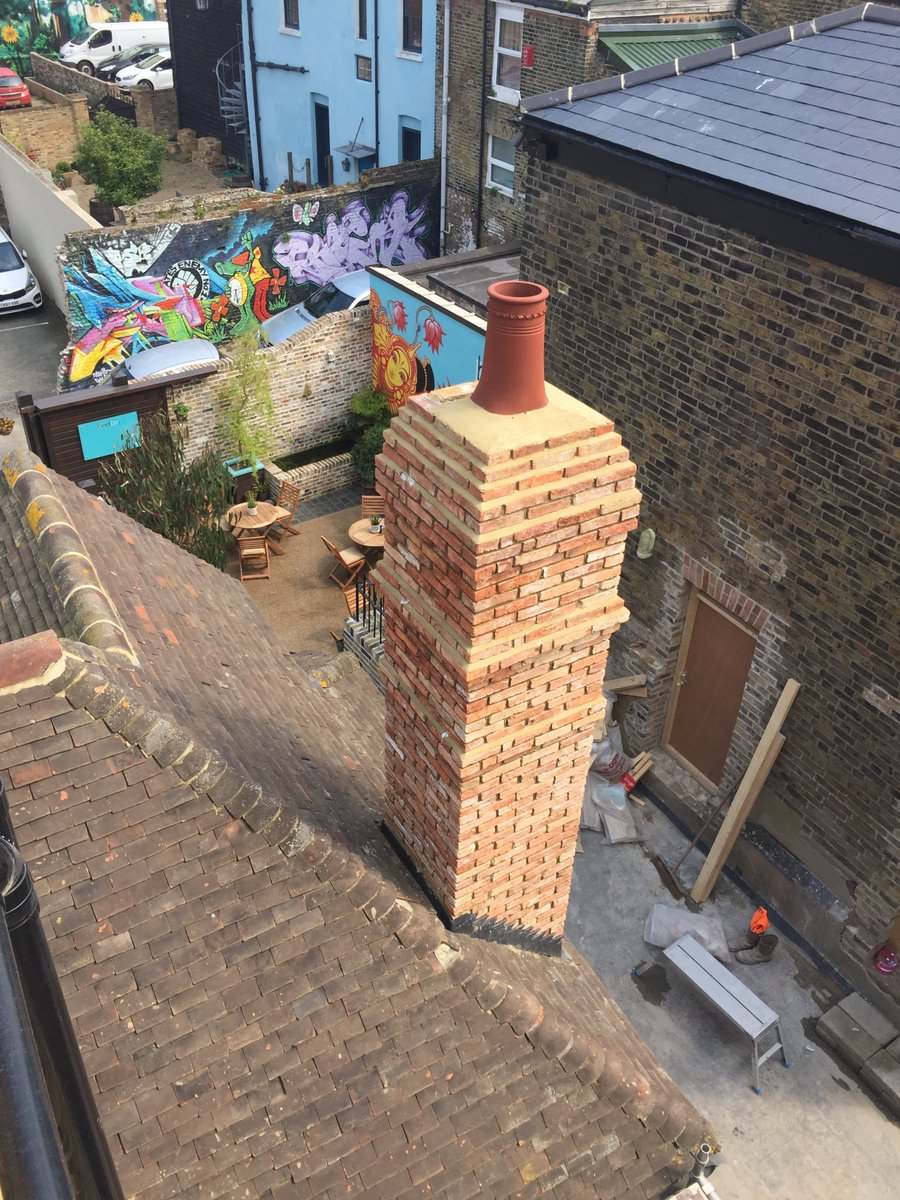 ocpmargate's tweet photo. Here is a shot of the new chimney that we have rebuilt, which will allow us to have a working fire in the fireplace discovered during our restoration. I photographed it from the roof terrace too as many will not see it from this vantage point... #margate https://t.co/vfOctHO45z