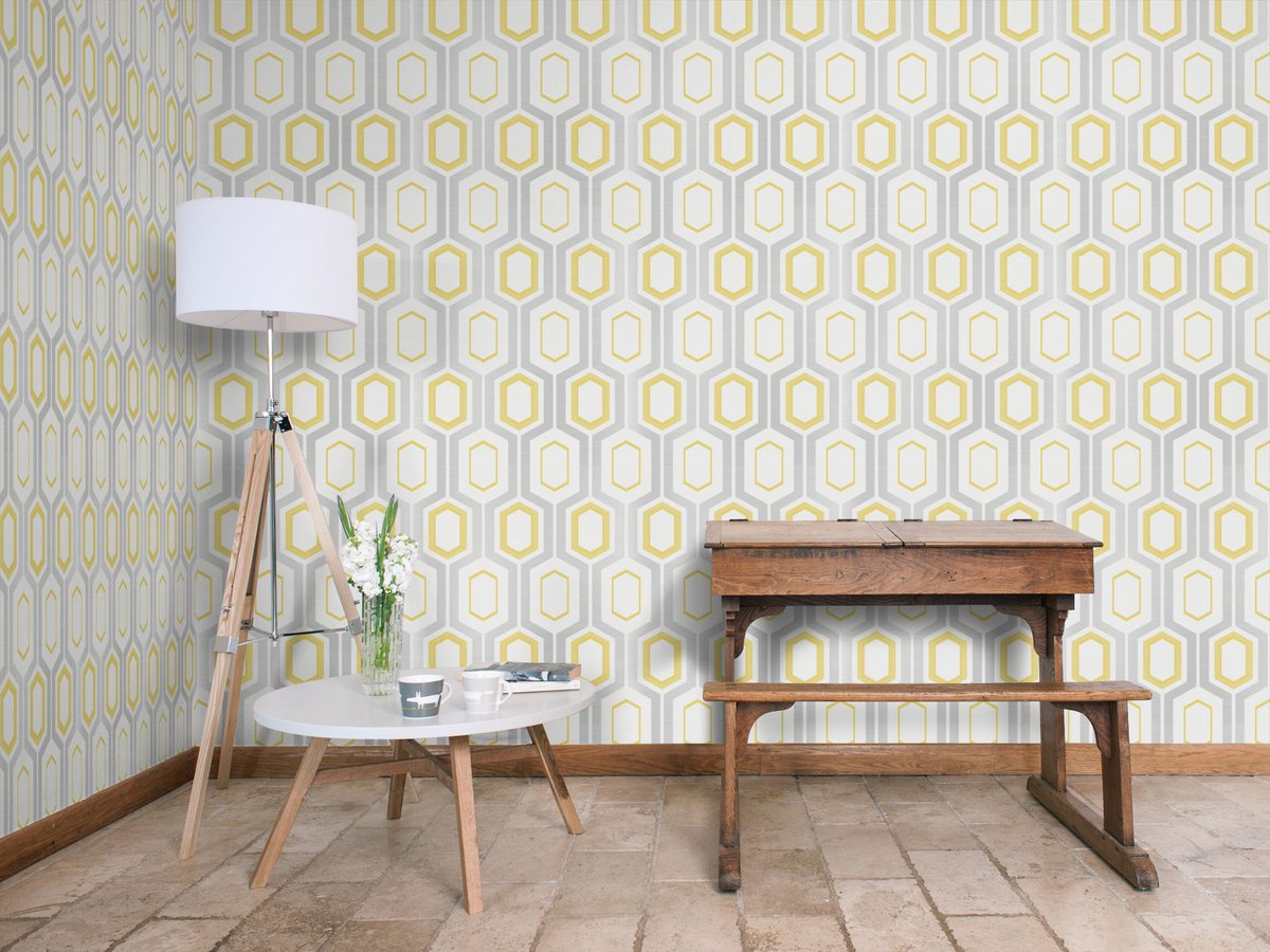 CrouchPatterns's tweet image. love this #hexagon #wallpaper that i found on @BrewersHomeUK  again it is made up of 2 #geometric hexagons that have been #woven together each with different thickness. also in one of my #favorite #colour #schemes, #yellow and #grey