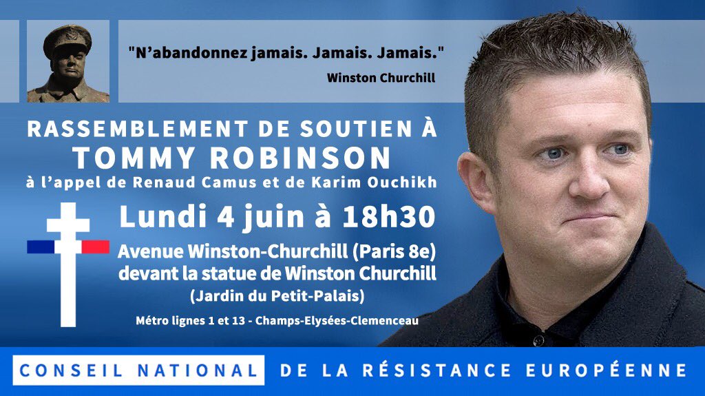 OuchikhKarim's tweet image. Tommy Robinson est persécuté pour ses opinions politiques : il incarne aujourd’hui la dissidence en Europe.
Soyons nombreux à le soutenir le LUNDI 4 JUIN à 18 h 30 à Paris.
#FreeTommyRobinson
